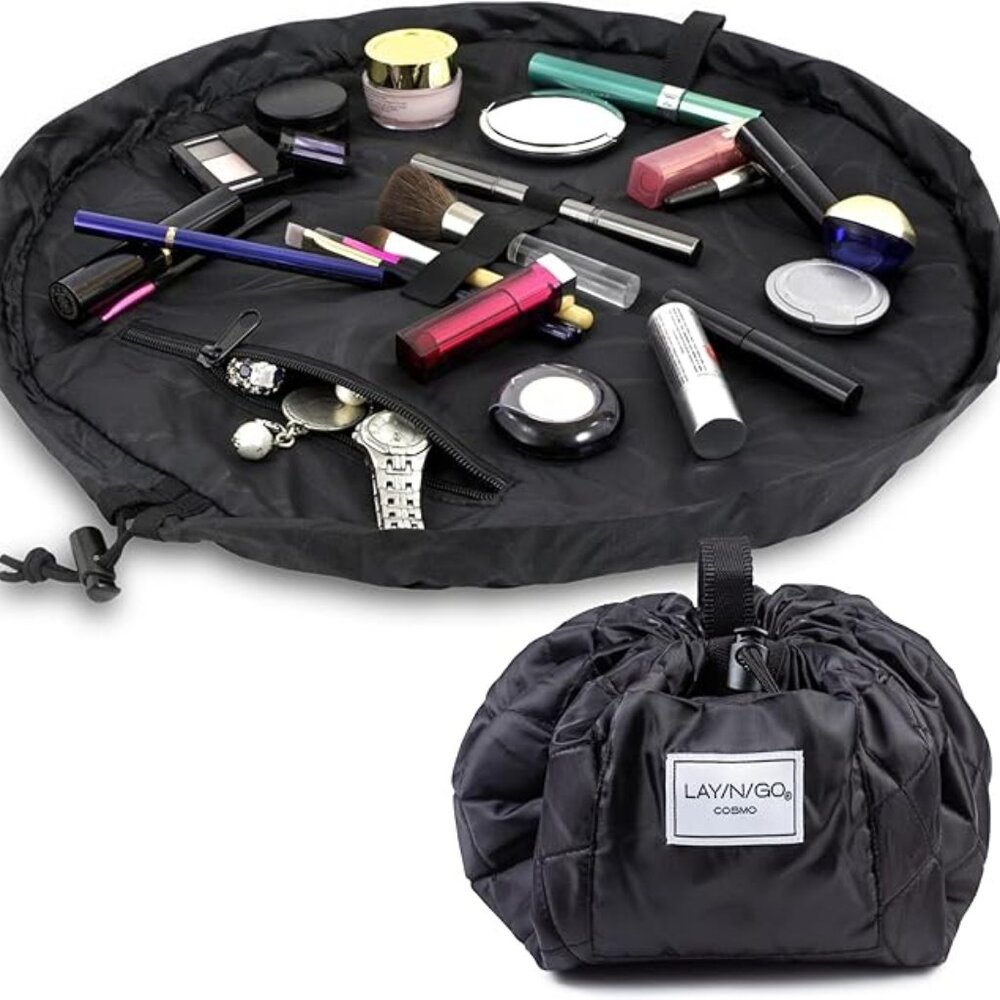 Lay-n-Go Cosmo - Lay-Flat Drawstring Cosmetic Travel Bag in Black